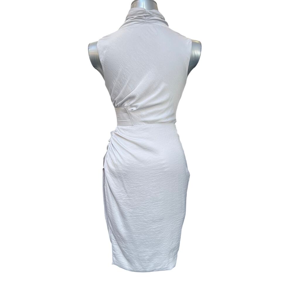 AllSaints Cancity Ruched Wrap Dress Size 2 Light Gray Sleeveless Draped Cocktail - Picture 2 of 4
